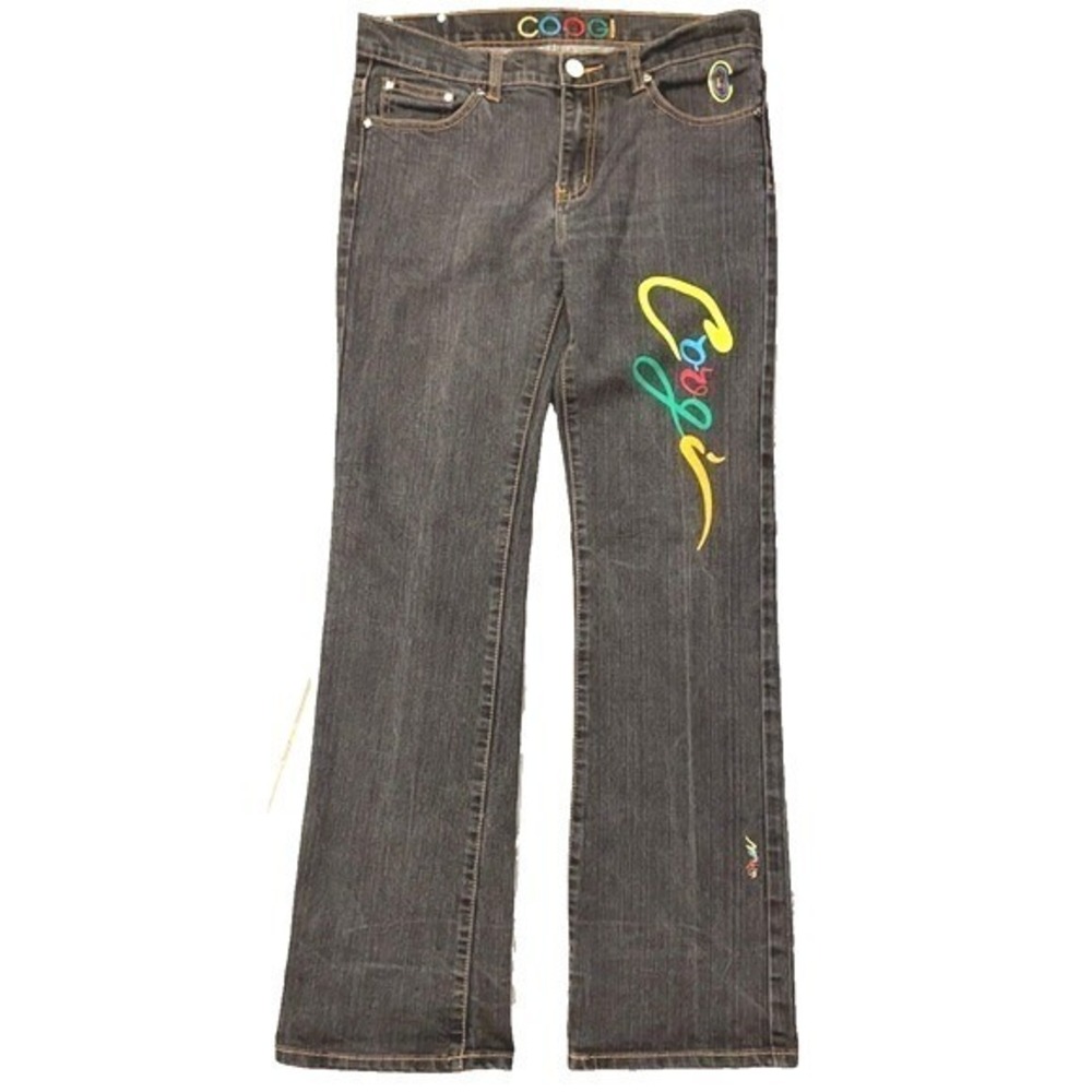 Jeans Womens Size 11/12 COOGI Australia Bootcut Black Multicolor Design‎